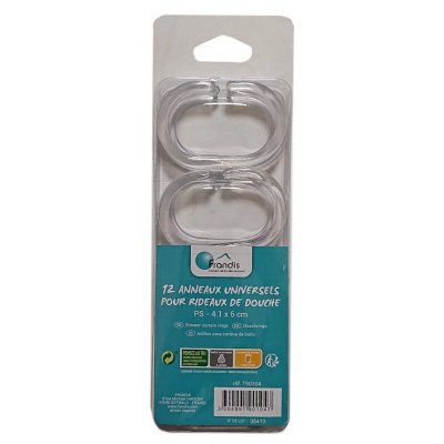 FRANDIS  - Anneaux pour rideau de douche translucides x12 pi&egrave;ces