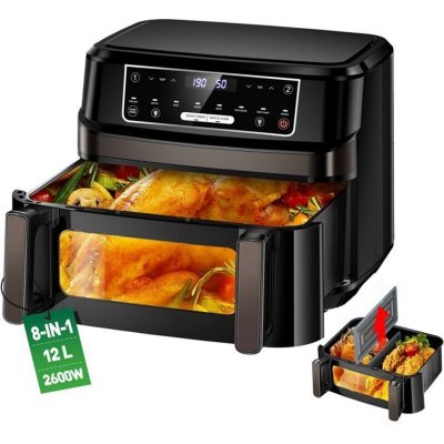 GENERIQUE Friteuse &agrave; air chaud XXL 12L une ou double chambres r&eacute;glables, &eacute;cran tactile 8 programmes
