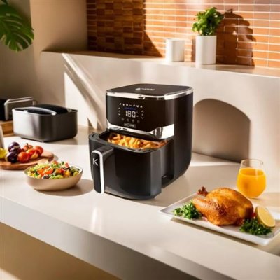 KITCHENCOOK Friteuse &agrave; Air Noire 5,5l Avec 1 Bac Et 7 Programmes Airmed55 De 
