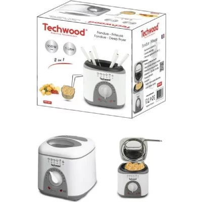 TECHWOOD FRITEUSE + Appareil &agrave; FONDUE 2 EN 1 950W D&eacute;sign Blanche
