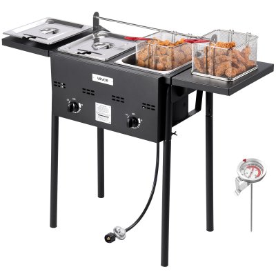 VEVOR Friteuse au Gaz Propane &agrave; Double Cuve--9Lx2-Appareil de Cuisson au Propane en Acier Inoxydable