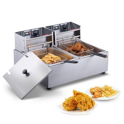 Friteuse Electrique Commerciale Friteuse &agrave; Huile 2 Cuves Inox 10 L 5000 W