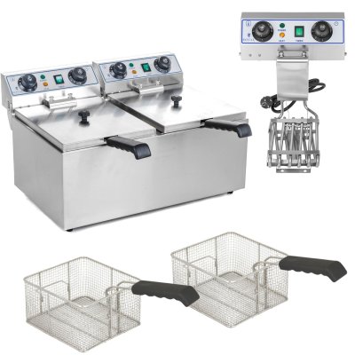 ROYAL CATERING Friteuse &Eacute;lectrique Double Friteuse De Restaurant Cuve Amovible 2x 13L 2x 3200 w - Gris