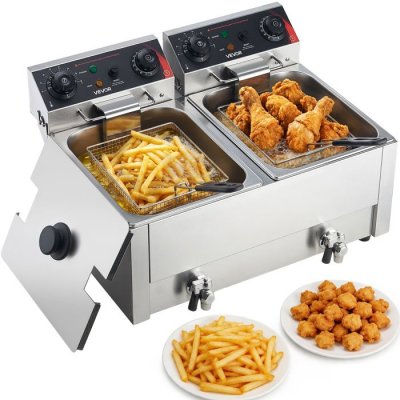 VEVOR Friteuse &eacute;lectrique SEF-102V Double Cuve 2x7L 5000W Inox Thermostat Minuterie