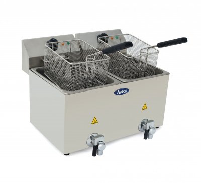 ATOSA Friteuse Professionnelle &agrave; Poser en Inox avec Vidange 2 x 8 L H 395 &agrave; 430 mm