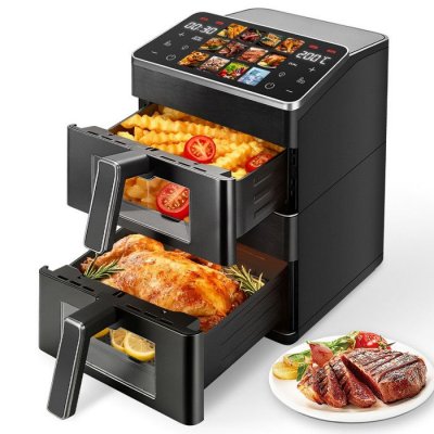 CHATELEC Friteuse sans huile double zone Ch&acirc;telec Double Stack 11.4 L 2800 W 12 programmes Noir
