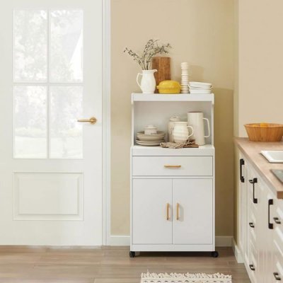 SOBUY FSB12-W Desserte Micro-onde &agrave; Roulettes Meuble de Rangement Cuisine