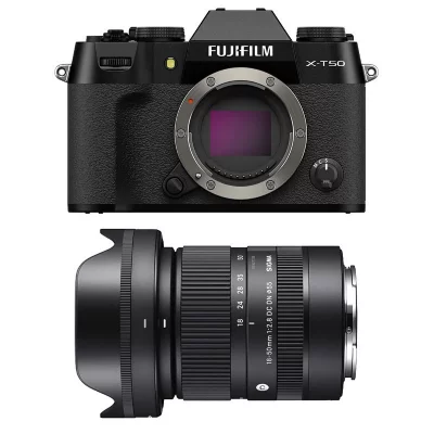 FUJIFILM  appareil photo hybride x-t50 noir + sigma 18-50 