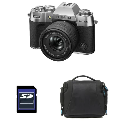 FUJIFILM  X-T50 SILVER + 15-45 Garanti 3 ans + Sac + Carte SD 8 Go