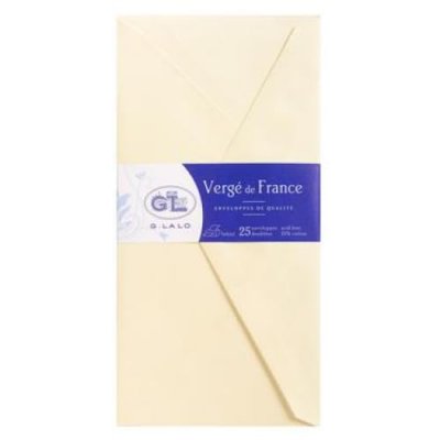 GENERIQUE G.Lalo 25 Enveloppes Doubl&eacute;es Verg&eacute; 110x220mm Gomm&eacute;es Ivoire