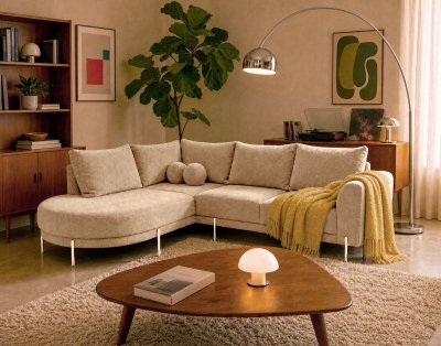 BEST MOBILIER Gabin - Canap&eacute; d'angle gauche 5 places en velours textur&eacute; - Beige
