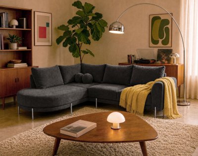 BEST MOBILIER Gabin - Canap&eacute; d'angle gauche 5 places en velours textur&eacute; - Gris