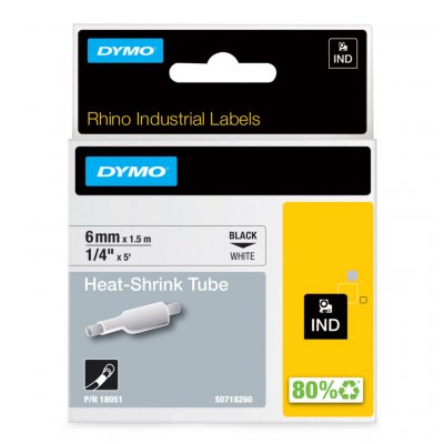 DYMO Gaine thermo-r&eacute;tractable  Rhino 6 mm HST noir sur blanc 18051