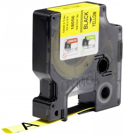 DYMO Gaines thermor&eacute;tractables  IND 12 mm x 1,5m (noir/jaune) - 18056