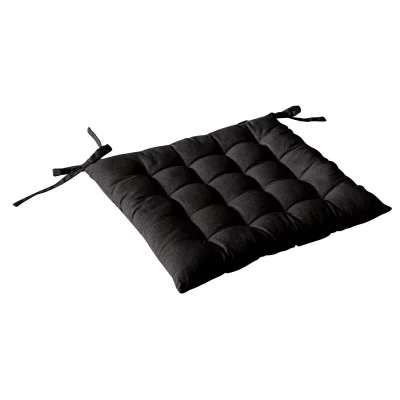 HOMEMAISON Galette de chaise piqu&eacute;e 16 points en coton et nouettes noir 38 x 38
