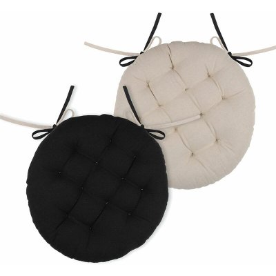 LOVELY CASA Galette de chaise ronde et bicolore - Noir/Lin - &Oslash; 38 x 38 cm