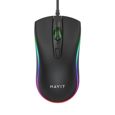 HAVIT GAMENOTE MS72 Souris bureautique & gaming 4 boutons 1200 DPI optique filaire USB r&eacute;tro&eacute;clairage LED