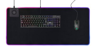 DELTACO GAMING GAMING DMP320 Tapis de souris XL RGB, Chargeur sans fil, &eacute;paisseur 4mm, 900x400mm