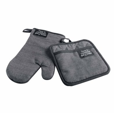 DOUCEUR D INTERIEUR Gant + manique 18 x 28 cm/20 x 20 cm chambray uni+pvc harold Gris