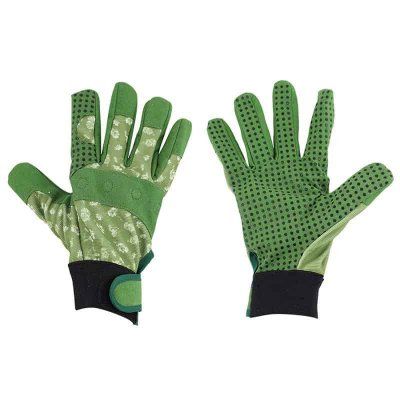 ESSCHERT DESIGN Gants de protection jardin grip & velcro - taille l - motifs imprim&eacute;s