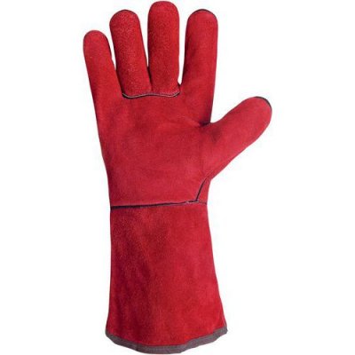 SINGER SAFETY Gants De Protection Thermique Cuir Soudeur Cro&ucirc;te Rouge Double Avec Manchette 15 Cm