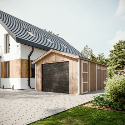 TIMBELA Garage qualit&eacute; premium 17 m&sup2; - l378xl530 cm machines de jardinage - beige