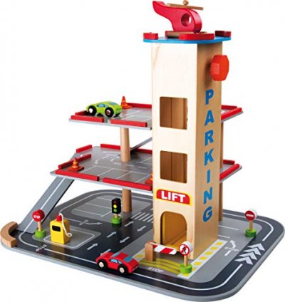SMALL FOOT Garage rampes en bois avec 3 &eacute;tages