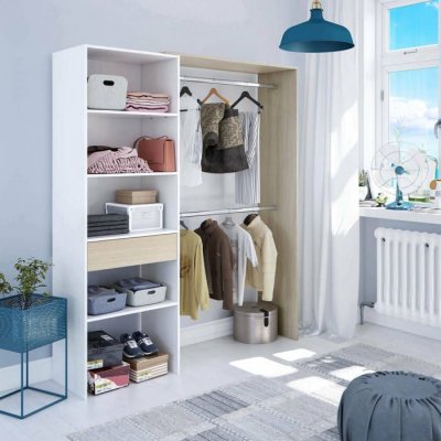 Garde-robe effet bois blanc et ch&ecirc;ne