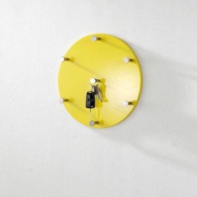  Garderobe murale ronde jaune 7 crochets en acier chrom&eacute;