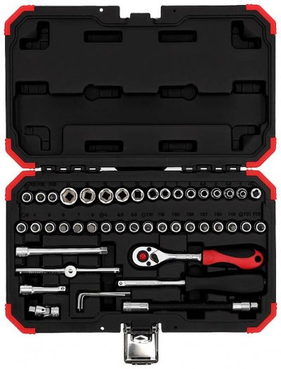 GEDORE  - R49003046 - Jeu de cl&eacute;s &agrave; douille 1/4 ""46 pi&egrave;ces, rouge / noir