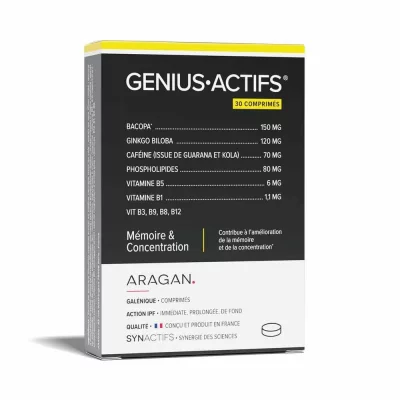 ARAGAN GeniusActifs 30 Comprimes M&eacute;moire et Concentration Synactifs