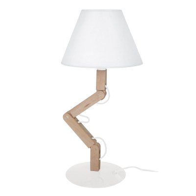 TOSEL GERI - Lampe a poser articul&eacute; bois naturel et blanc