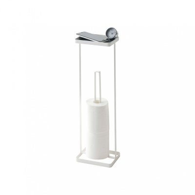 YAMAZAKI GERSON Porte rouleau papier avec plateau - 16x12x54 cm - M&eacute;tal blanc