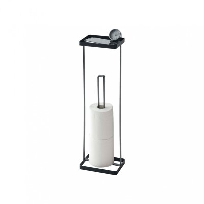 YAMAZAKI GERSON Porte rouleau papier avec plateau - 16x12x54 cm - M&eacute;tal noir