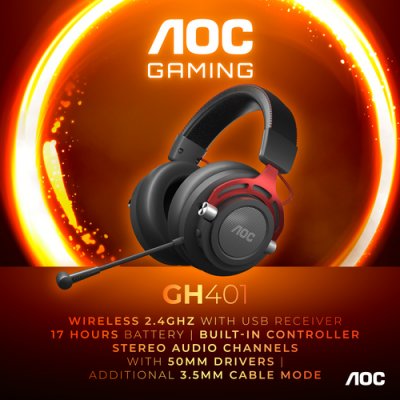 AOC Gh401 sans fil bluetooth 38 db 32 ohm noir rouge