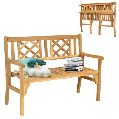 COSTWAY GIANTEX Banc de Jardin en Teck Pliable Bois 120x56x90 cm &agrave; 2 Places