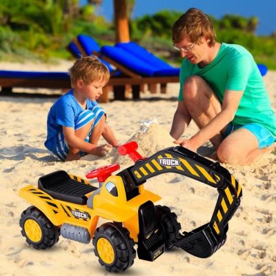 COSTWAY Giantex excavatrice tracteur jouet pour enfant porteur de quatre pneus vocal avec casque de s&eacute;curit&eacute;