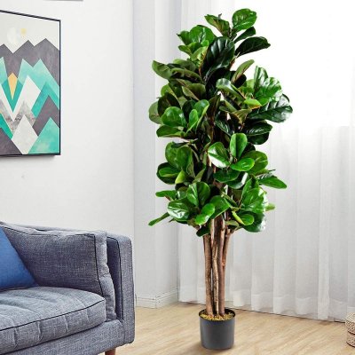 COSTWAY Giantex plante artificielle avec pot, figuier &agrave; feuilles de violon artificiel de 1,5
