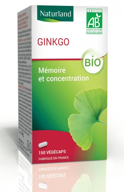 NATURLAND Ginkgo bio, M&eacute;moire et Concentration 150 v&eacute;g&eacute;caps