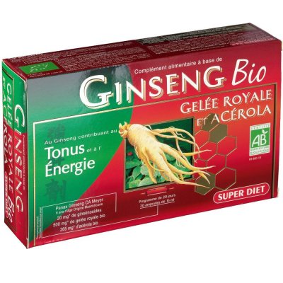 SUPERDIET Ginseng Ac&eacute;rola et de Gel&eacute;e Royale Bio 20 ampoules de Super Diet