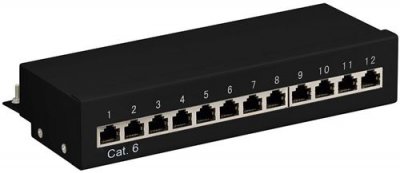 GOOBAY  69307 CAT 6 Panneau de Brassage Mini/Bureau, Noir, 12 Ports