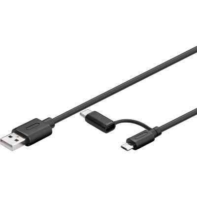 GOOBAY  71892 C&acirc;ble USB 2.0 USB-C Vers Micro-B 2.0 avec Prise, Noir, 1m Longueur