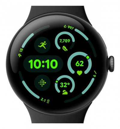 GOOGLE  Pixel Watch 3 (45 mm) &mdash; Bo&icirc;tier Noir Mat &mdash; Bracelet Noir Volcanique &mdash; Wi-FI