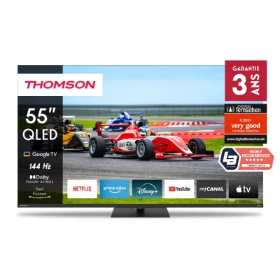 THOMSON Google TV 55"" QLED Pro avec pied central rotatif, 144Hz 140cm 2024