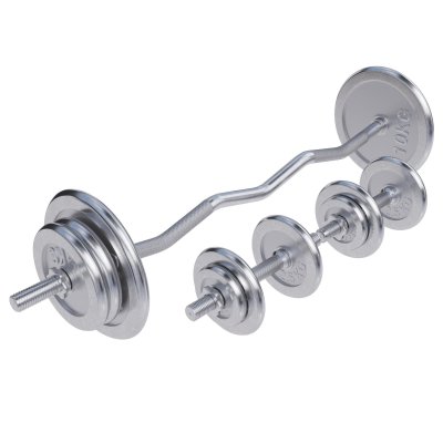 GORILLA SPORTS  - kit halt&egrave;res chrom&eacute;es + barre Curl de 68kg