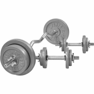 GORILLA SPORTS  - Set d'halt&egrave;res barre Curl en fonte 68 KG