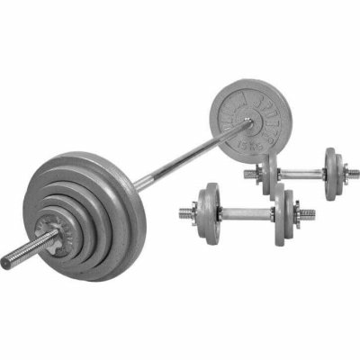 GORILLA SPORTS  - Set d'halt&egrave;res barre longue en fonte 97,5 Kg