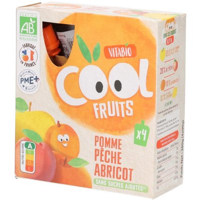 VITABIO Gourdes Cool Fruits - Pomme P&ecirc;che & Abricot d'Occitanie Ac&eacute;rola BIO,  (4 x 90 g)