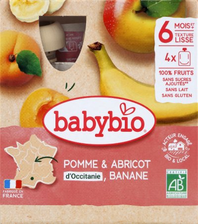 BABYBIO Gourdes Pomme, Abricot et Banane 4x90g Bio