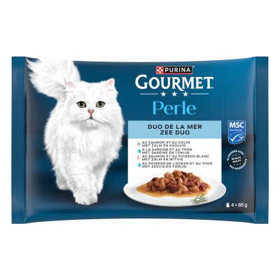 GOURMET  Perle Les Duos de la mer pour chats adultes, Purina (4 x 85 g)